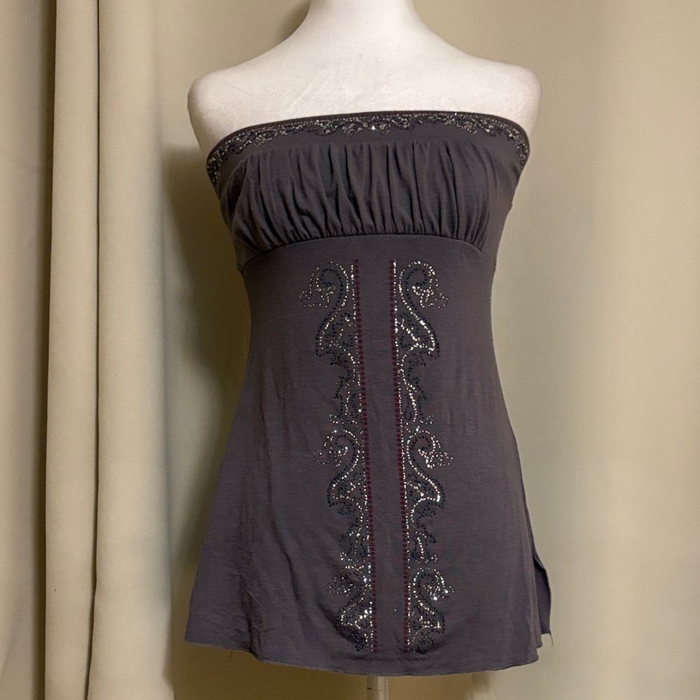 Sugar Tart Strapless Gray Embellished Top
